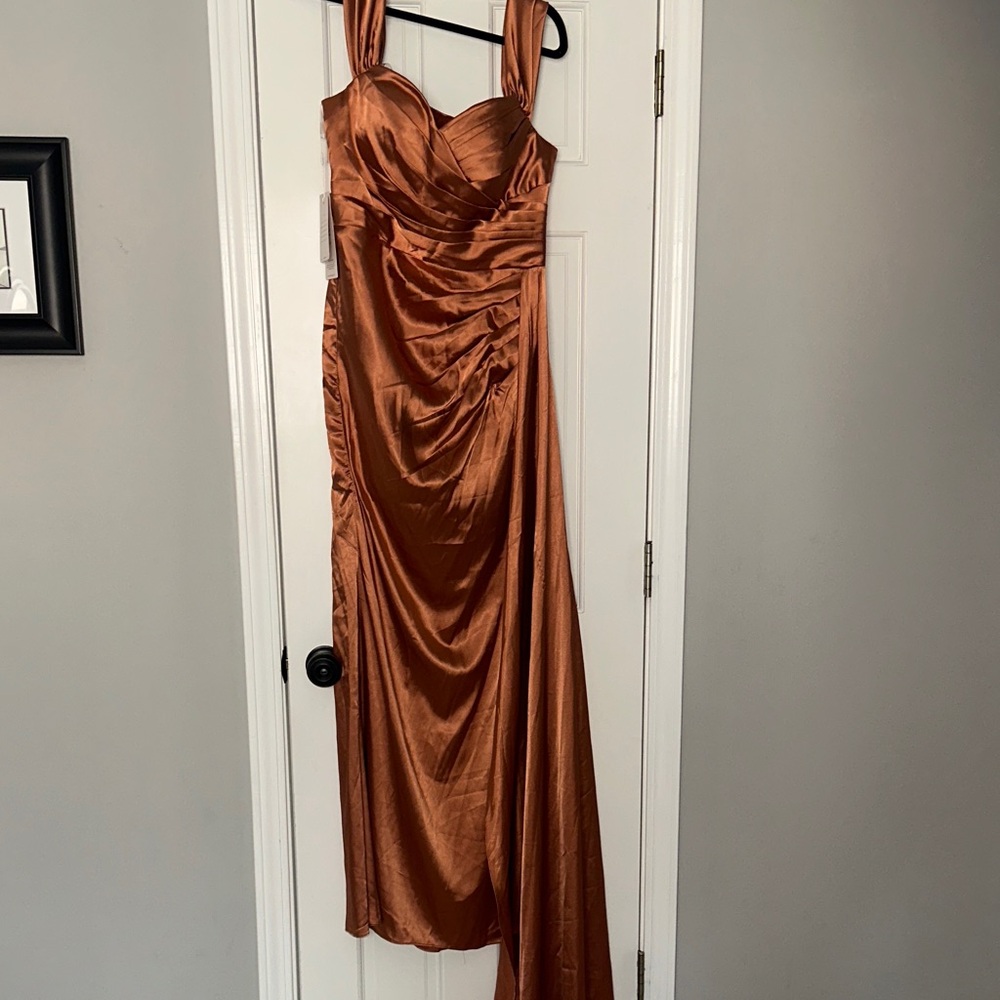 Beautiful Burnt Orange/Rust satin type fabric formal dress